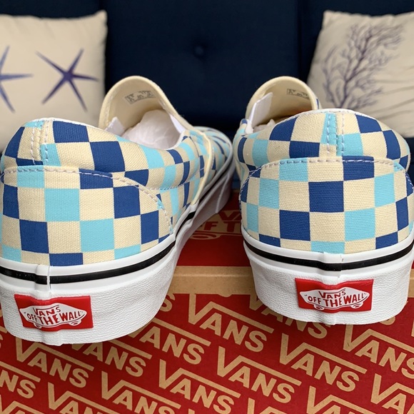 VANS Men’s CLASSIC SLIP ON CHECKERBOARD BLUE TOPAZ Sneakers - Picture 15 of 16